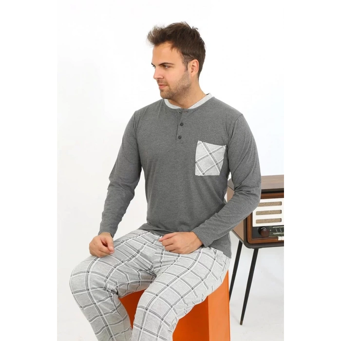 Moda Erkek Uzun Kol Penye Antrasit Pijama Takımı