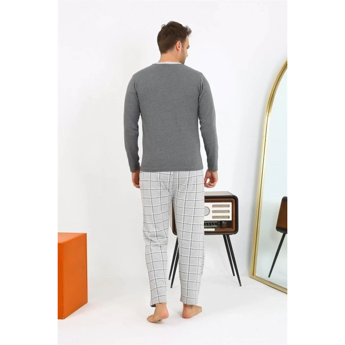 Moda Erkek Uzun Kol Penye Antrasit Pijama Takımı