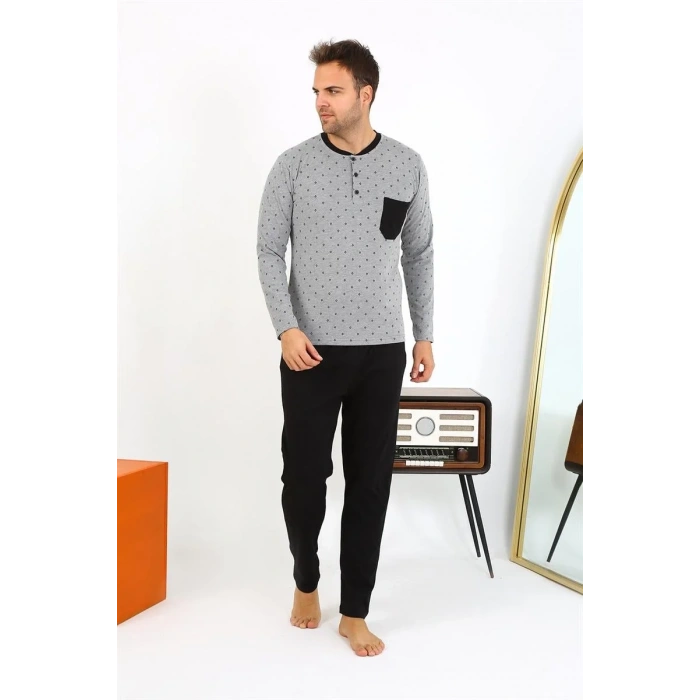 Moda Erkek Uzun Kol Penye Füme Pijama Takımı