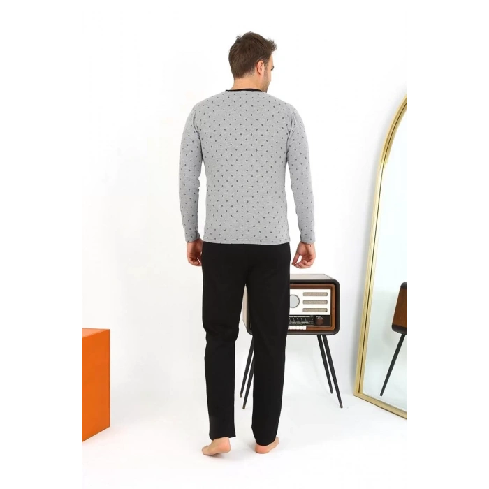 Moda Erkek Uzun Kol Penye Füme Pijama Takımı