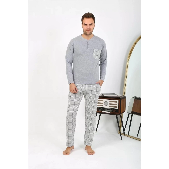 Moda Erkek Uzun Kol Penye Gri Pijama Takımı