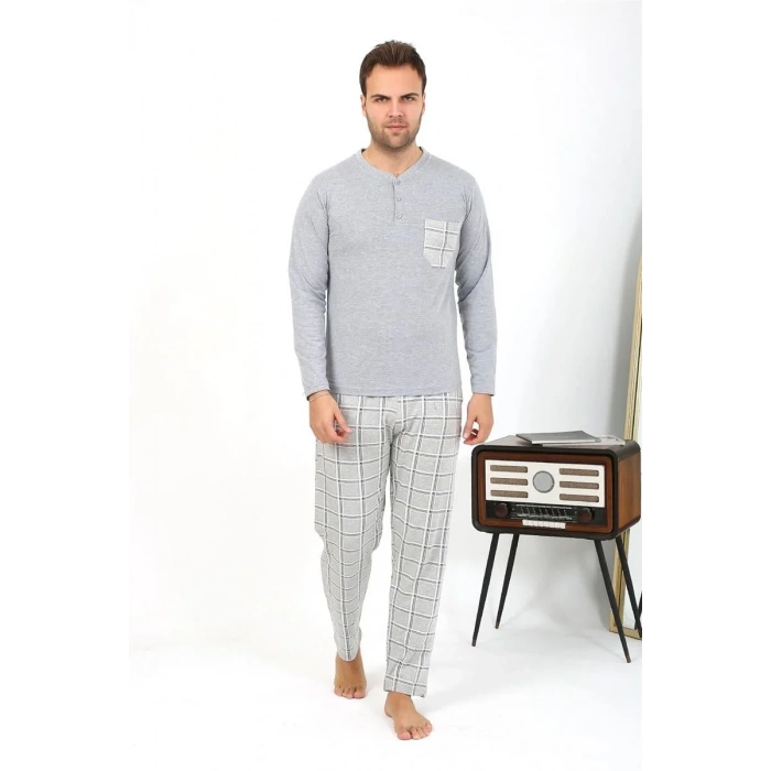 Moda Erkek Uzun Kol Penye Gri Pijama Takımı