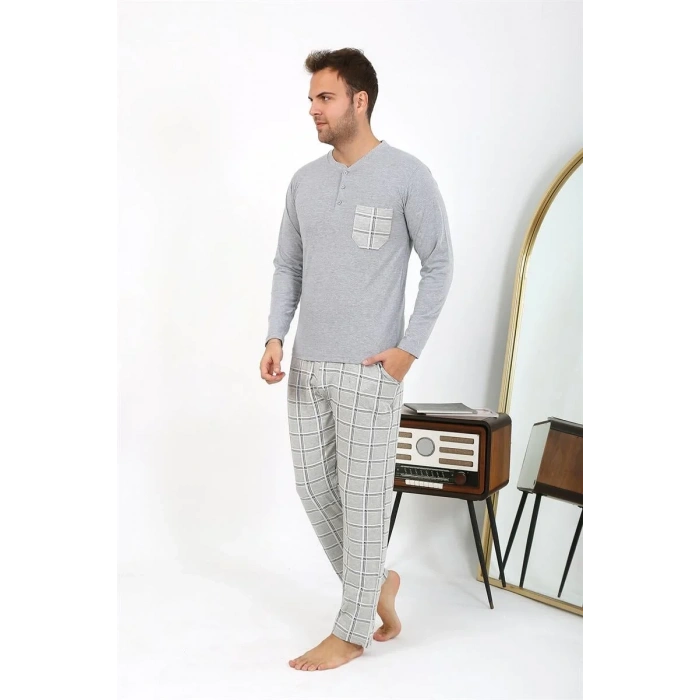 Moda Erkek Uzun Kol Penye Gri Pijama Takımı