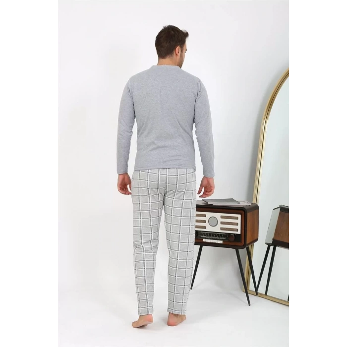 Moda Erkek Uzun Kol Penye Gri Pijama Takımı