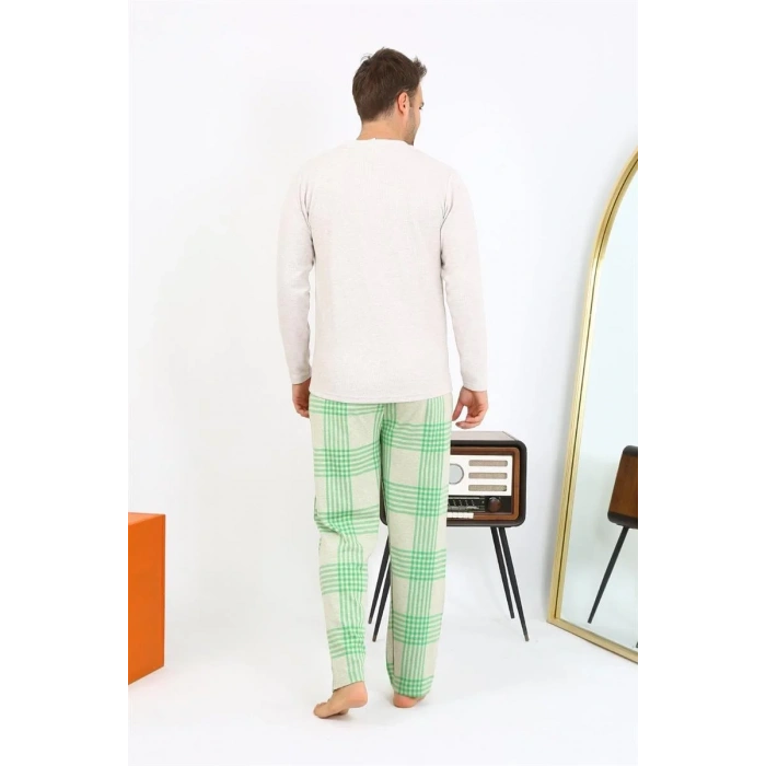 Moda Erkek Uzun Kol Penye Krem Pijama Takımı