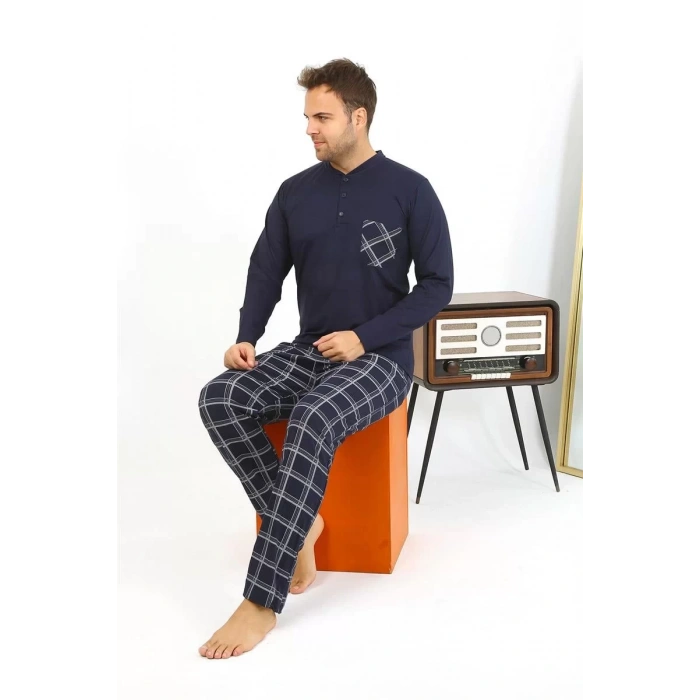 Moda Erkek Uzun Kol Penye Lacivert Pijama Takımı