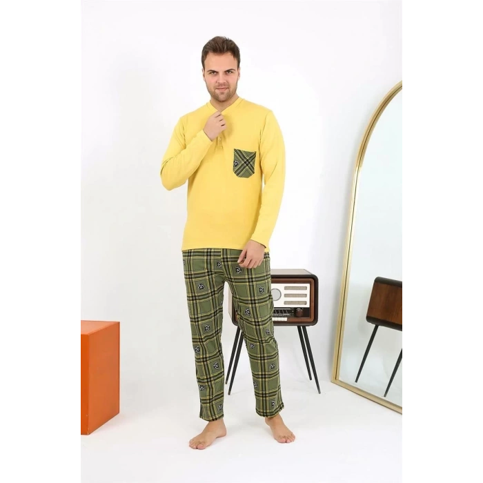Moda Erkek Uzun Kol Penye Sarı Pijama Takımı