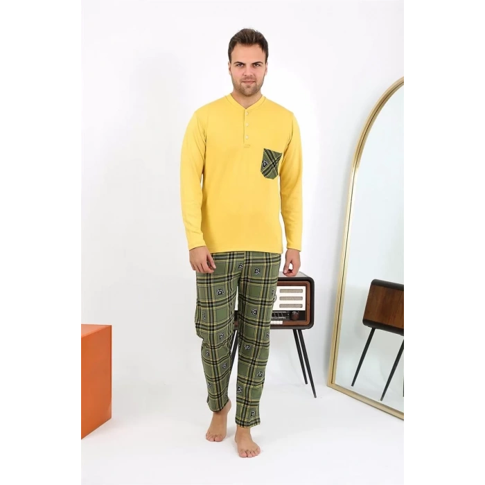 Moda Erkek Uzun Kol Penye Sarı Pijama Takımı