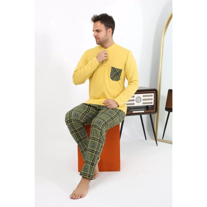 Moda Erkek Uzun Kol Penye Sarı Pijama Takımı