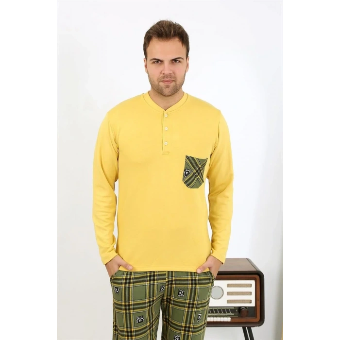 Moda Erkek Uzun Kol Penye Sarı Pijama Takımı