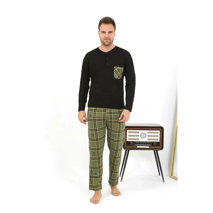 Moda Erkek Uzun Kol Penye Siyah Pijama Takımı