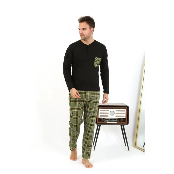 Moda Erkek Uzun Kol Penye Siyah Pijama Takımı