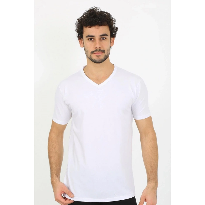 Moda Erkek V Yaka Beyaz Penye Atlet