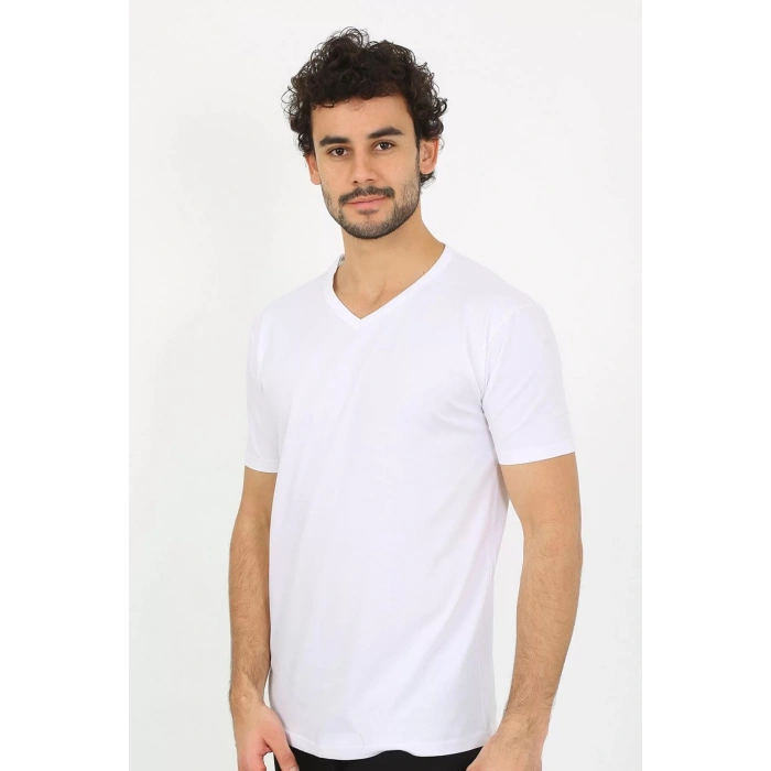 Moda Erkek V Yaka Beyaz Penye Atlet