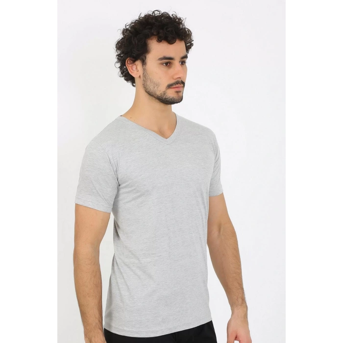 Moda Erkek V Yaka Gri Penye Atlet