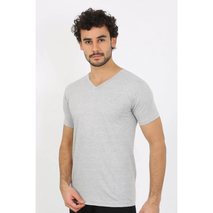Moda Erkek V Yaka Gri Penye Atlet