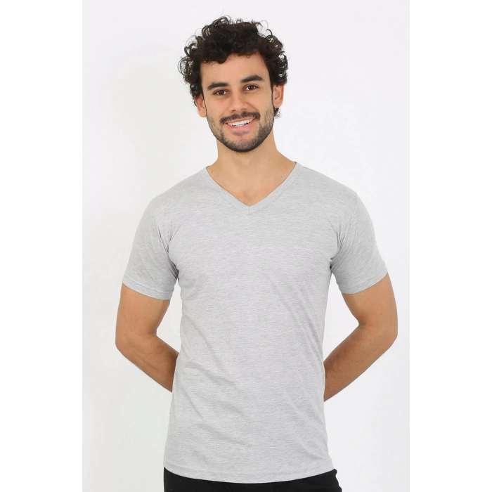 Moda Erkek V Yaka Gri Penye Atlet
