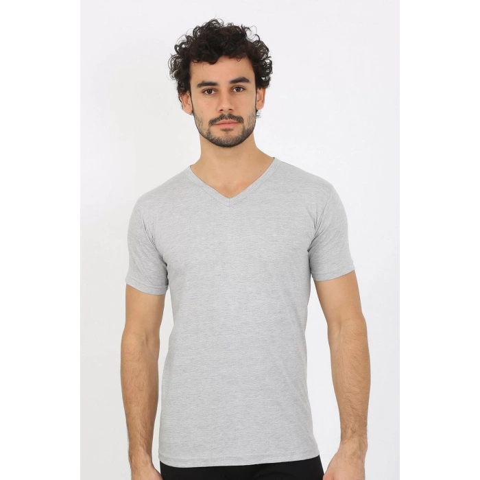 Moda Erkek V Yaka Gri Penye Atlet