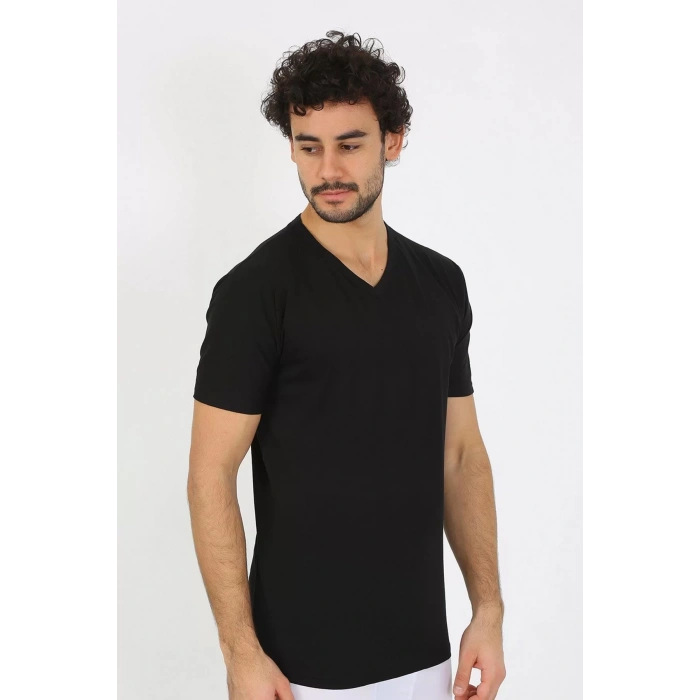 Moda Erkek V Yaka Siyah Penye Atlet