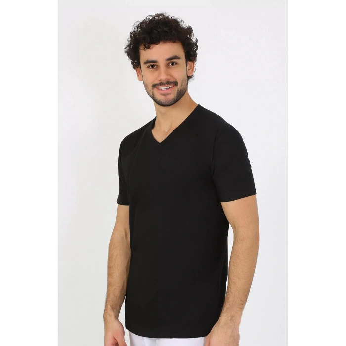 Moda Erkek V Yaka Siyah Penye Atlet