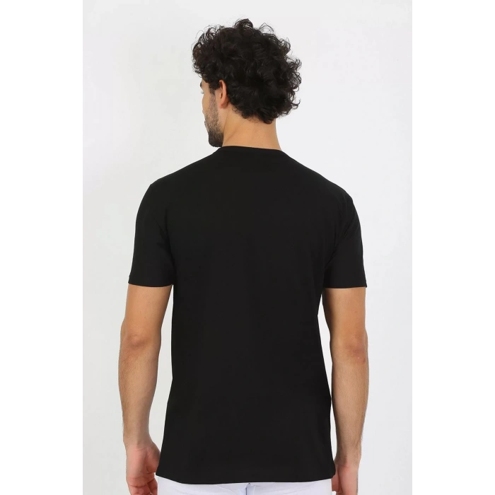 Moda Erkek V Yaka Siyah Penye Atlet