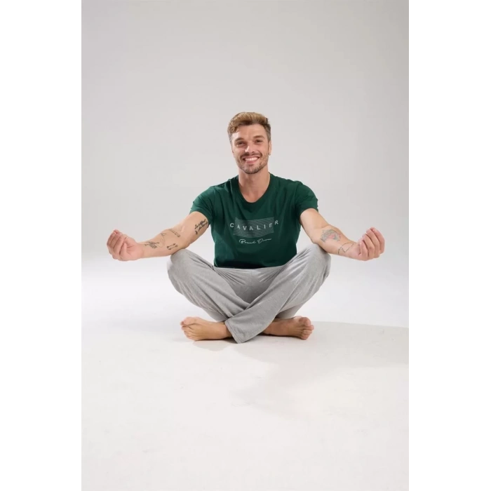 Moda Erkek Yeşil Kısa Kol Pijama Takımı