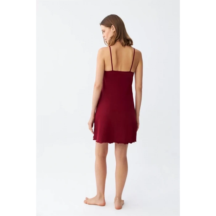 Moda İp Askılı Penye Gecelik Bordo