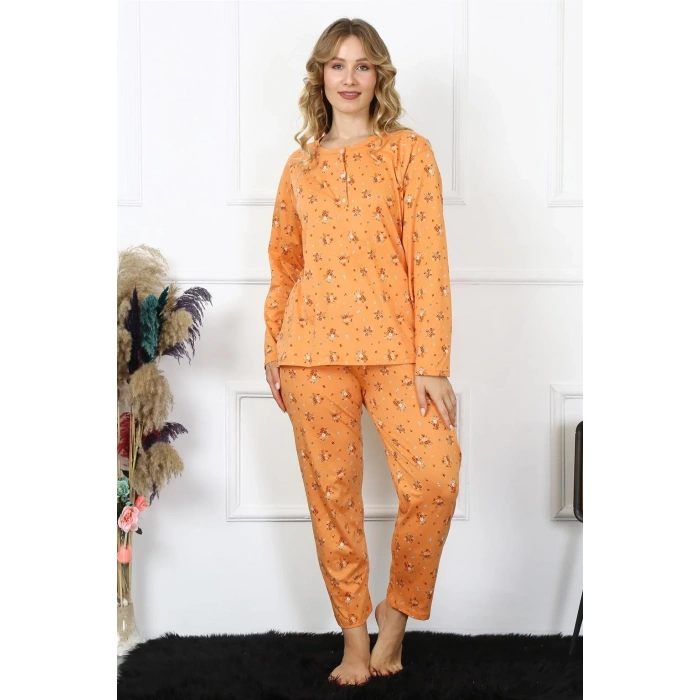 Moda Kadın 4XL-5XL-6XL-7XL-8XL Büyük Beden Uzun Kol Pijama Takım Turuncu