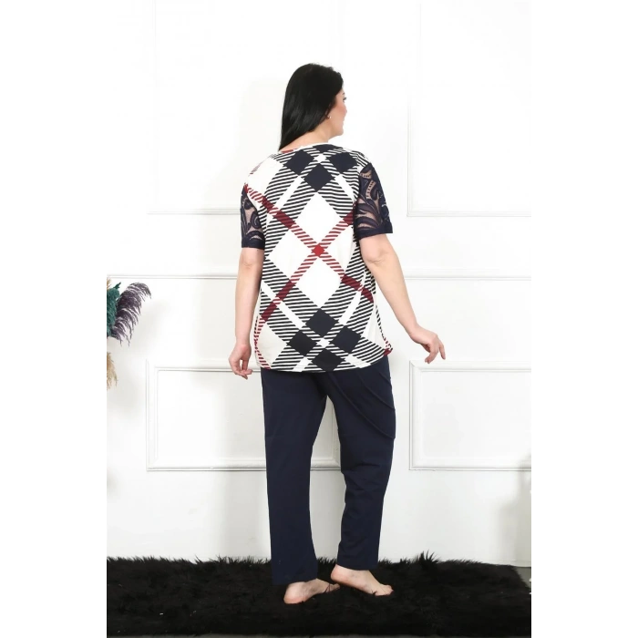 Moda Kadın 5XL-6XL-7XL-8XL Büyük Beden Kısa Kol Pijama Takım Lacivert