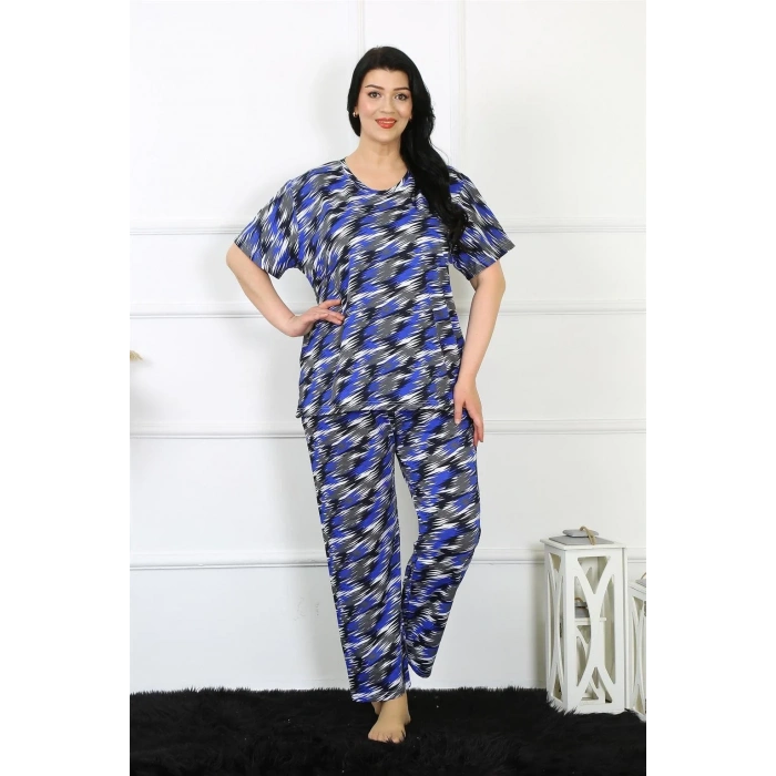 Moda Kadın 5XL-6XL-7XL-8XL Büyük Beden Kısa Kol Pijama Takım Saks