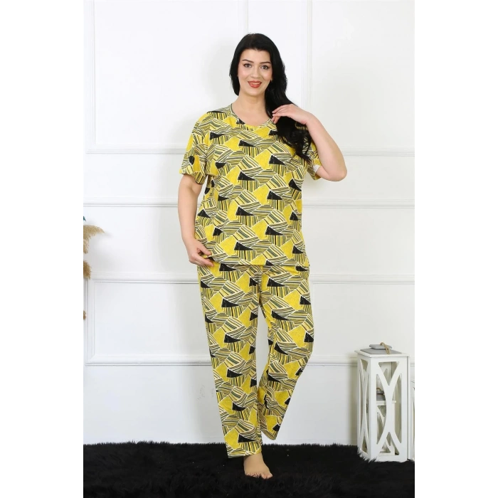 Moda Kadın 5XL-6XL-7XL-8XL Büyük Beden Kısa Kol Pijama Takım Sarı