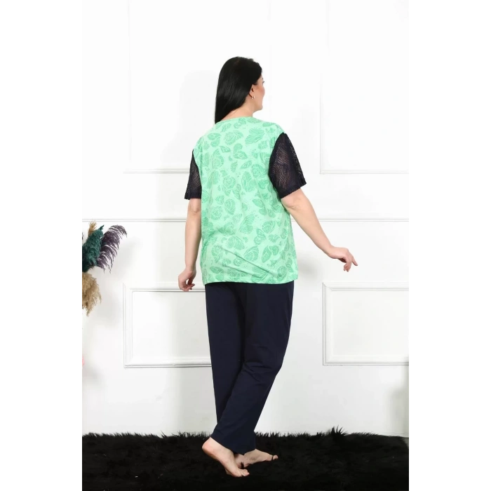 Moda Kadın 5XL-6XL-7XL-8XL Büyük Beden Kısa Kol Pijama Takım Yeşil