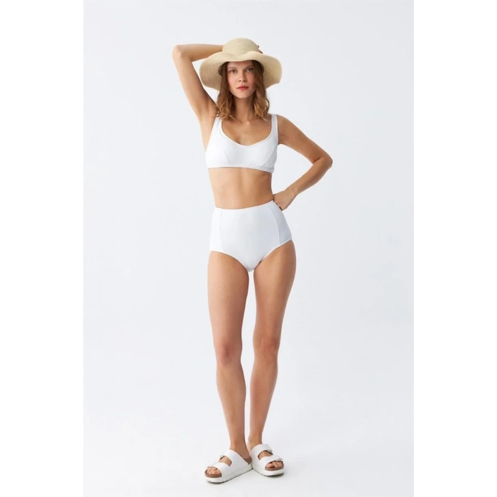 Moda Kadın Basic Beyaz Pedli Yüksek Bel Bikini Takımı