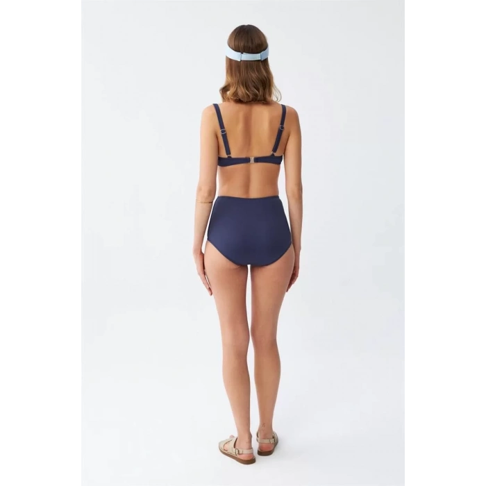 Moda Kadın Basic Lacivert Pedli Yüksek Bel Bikini Takımı