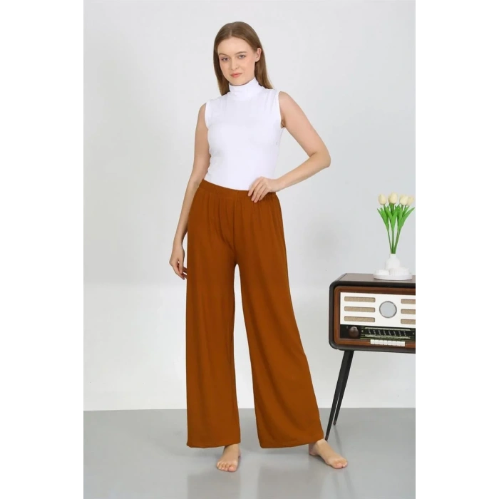 Moda Kadın Bürümcük Kumaş Hafif-Esnek Pantolon 210074 Kahve