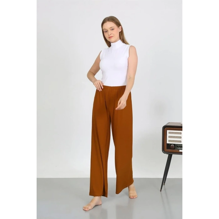 Moda Kadın Bürümcük Kumaş Hafif-Esnek Pantolon 210074 Kahve