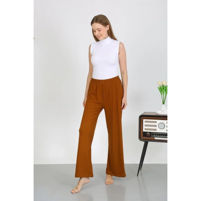 Moda Kadın Bürümcük Kumaş Hafif-Esnek Pantolon 210074 Kahve