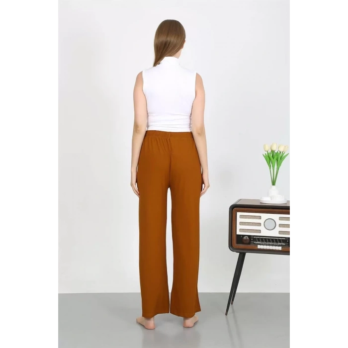 Moda Kadın Bürümcük Kumaş Hafif-Esnek Pantolon 210074 Kahve