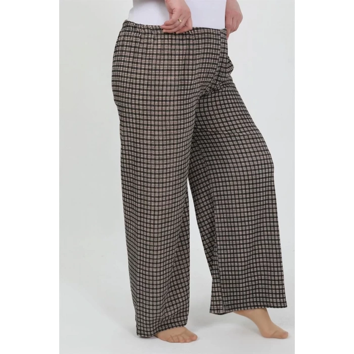 Moda Kadın Büyük Beden Bürümcük Pantolon  Kahve