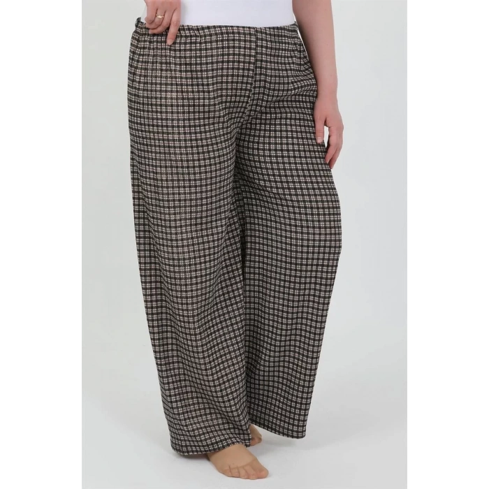 Moda Kadın Büyük Beden Bürümcük Pantolon  Kahve