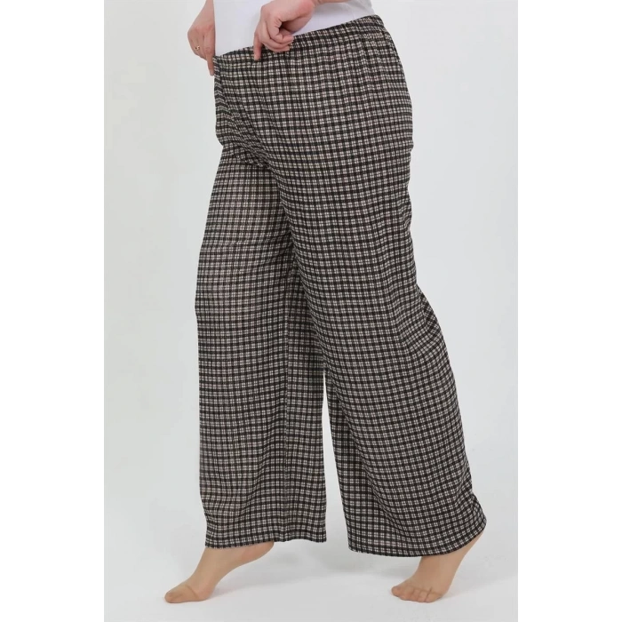 Moda Kadın Büyük Beden Bürümcük Pantolon  Kahve