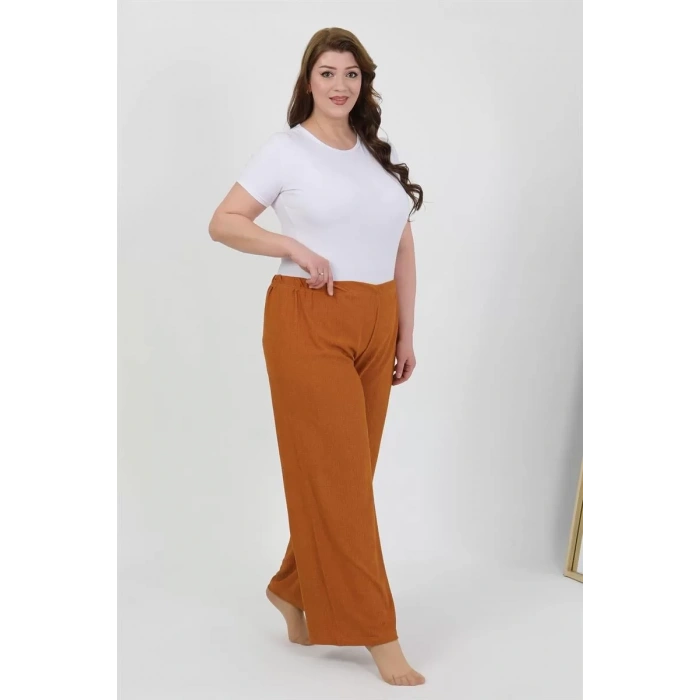 Moda Kadın Büyük Beden Bürümcük Pantolon Kremit