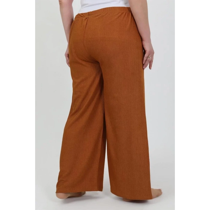 Moda Kadın Büyük Beden Bürümcük Pantolon Kremit