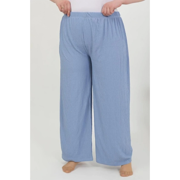 Moda Kadın Büyük Beden Bürümcük Pantolon  Mavi