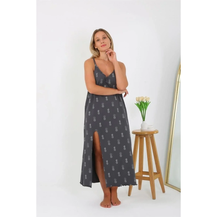 Moda Kadın Büyük Beden İp Askılı Uzun Gecelik