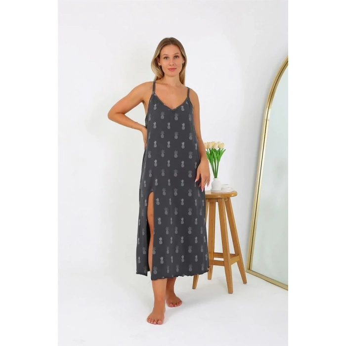 Moda Kadın Büyük Beden İp Askılı Uzun Gecelik