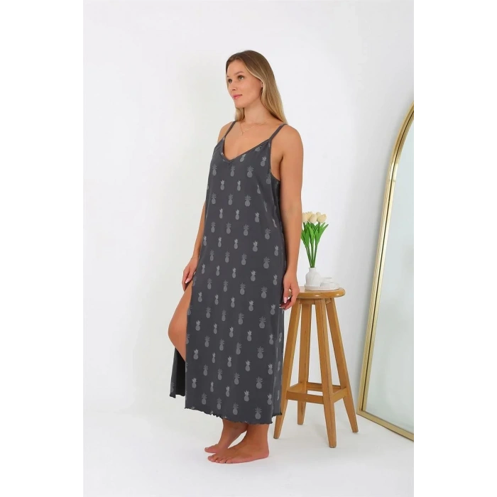 Moda Kadın Büyük Beden İp Askılı Uzun Gecelik