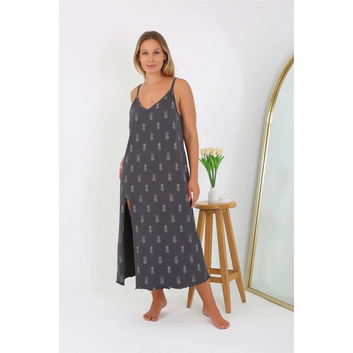 Moda Kadın Büyük Beden İp Askılı Uzun Gecelik