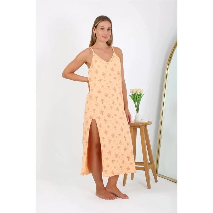 Moda Kadın Büyük Beden İp Askılı Uzun Gecelik