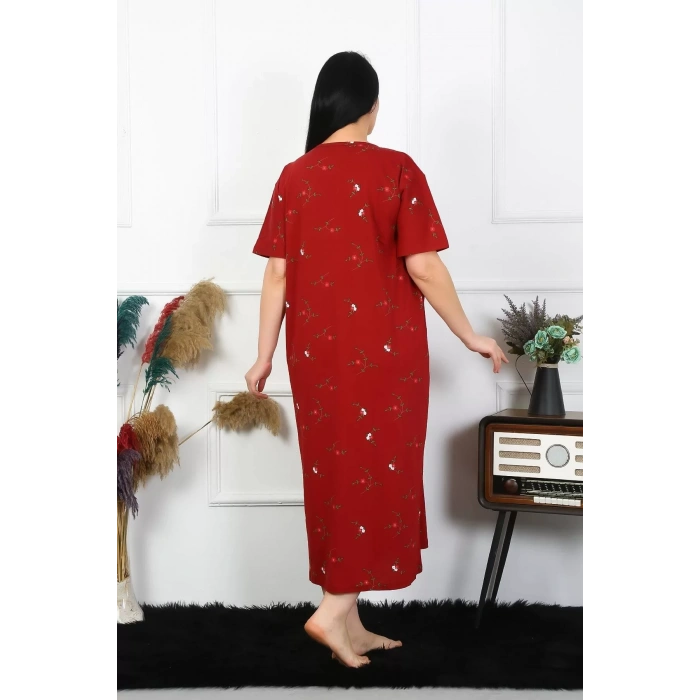 Moda Kadın Büyük Beden Kısa Kol Bordo Anne Gecelik